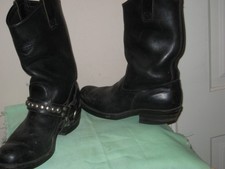 8.5D HvyDty Black Wesco Boots Slip-On w/ Hi Heel + Easy Attach Studded Straps Ha