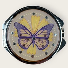 Butterfly Design Compact Mirror with Rhinestones – 6cm, Silver Tone