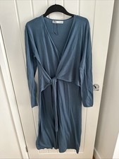 Zara L Blue Women's Long Sleeve Knit Wrap Dress with Tie Front