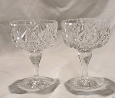 2x Art Deco Edinburgh Crystal Brilliant Cut Champagne Coupes / Glasses Signed