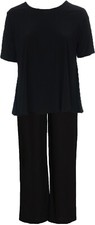Plain Black Short Sleeve Swing Top Pull On Palazzo Trouser Matching Suit Ladies