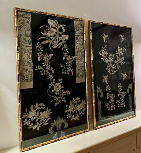 Large pair chinese fabric - of,