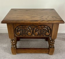 Vintage Wood Brothers Old Charm Carved Oak Slipper/Sewing Box