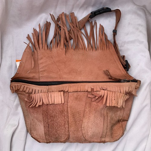 Vtg leather fringe crossbody - leather,