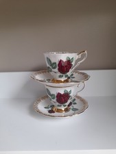 Vintage - Set Of Two Royal Standard Red Velvet Roses Tea Cup Saucer Plate Trios