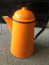 Vintage Coffee Pot In Orange - Made In Poland 14 - Retro Enamel
