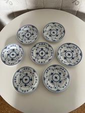Set of 7 Royal Copenhagen blue fluted half lace 17cm side plates (574 / 617)
