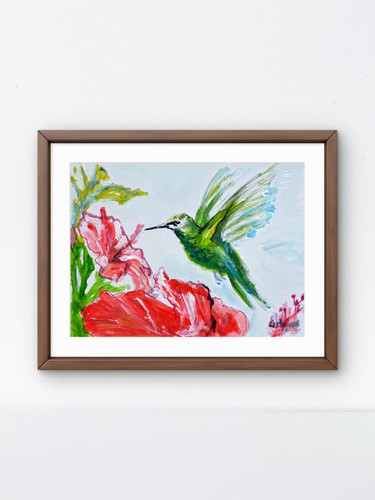 Original hummingbird painting - original,