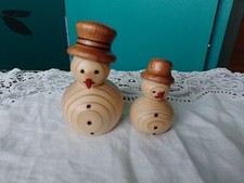 Set Of Two Handmade Christmas Wooden Snowmen