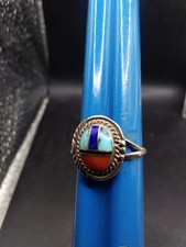 Vintage Sterling Silver Navajo Zuni Multi Stone Ring Approx O¹/²