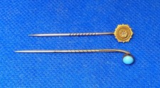 Antique Edwardian 15ct Gold Diamond Stick Pin + Rolled Gold Turquoise Stick Pin