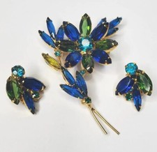 Vtg Blue Green Rhinestone