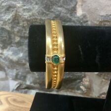 Givenchy Vintage Cabochon Bangle Bracelet Green Crystal Chunky Brushed Gold