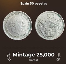 1957 Spain 50 Pesetas Coin