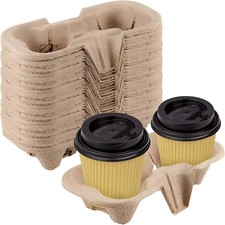 Cup Carrier Tray Biodegradable Disposable Cup Holders 2 Cup Holders, Pack of 100