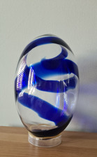 Hand Blown Large Glass Blue Spiral Karisma Egg Bjorn Ronnquist IKEA