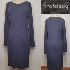 Long Tall Sally Blue Knit Dress Long Sleeve Midi Size 16