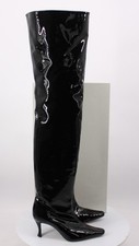 BY FAR WOMENS THIGH HIGH BOOTS PATENT LEATHER UK 7 EU 40 BLACK RRP £630 AD