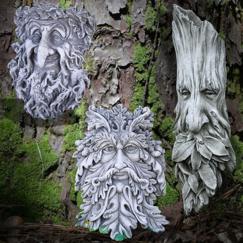 Greenman stone statue - 3x,