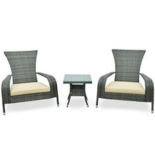COSTWAY 3Pcs Wicker Adirondack Set Ergonomic Oversized Rattan Chairs w/Table