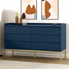 Chest of Drawers Navy Blue with 6 Drawers Gold Metal Legs Modern Seamless Style