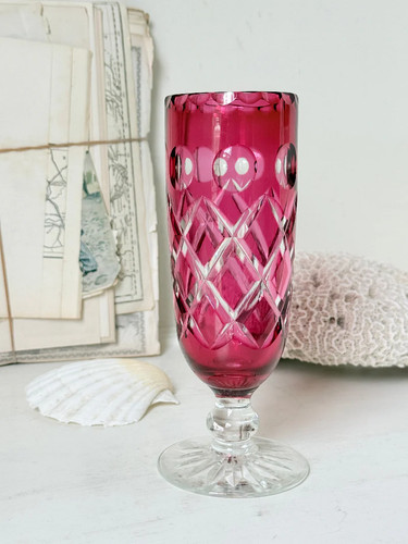 Antique cranberry cut clear - antique,