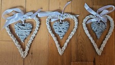 Rustic Wicker Hanging Heart Wreaths x 3 (Wedding & Interior Decor), 25cm