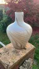 Murano Style Hand Blown Cream & Brown Neutral Swirl Design Vase 31cm