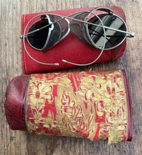 Vintage WW2 steampunk Sunglasses with wire mesh side blinds leather silk  case 