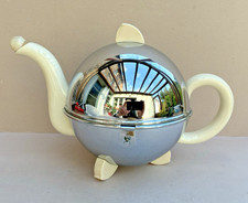 VINTAGE  ROUND ART DECO KOSY KRAFT POTTERY TEAPOT BAKELITE FEET  CHROME COVER