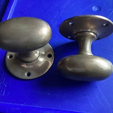 vintage pair brass oval door handles Mortice Lock Edwardian 68mm