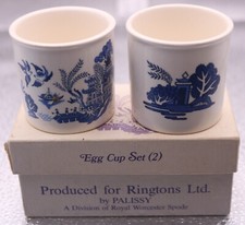 (1054) Pair of RINGTONS WILLOW PATTERN  CERAMIC EGG CUPS. Free P&P mainland UK