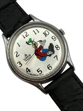 Disney Lorus Goofy Watch Moving Bands Backwards Numbers New Battery Silver Dial