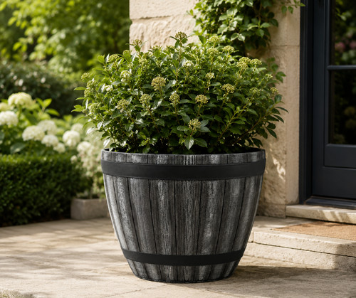 Wooden barrel effect planter - effect,
