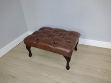 Real Leather Chesterfield Footstool Queen Anne Footstool Red / Brown. 3 Sizes