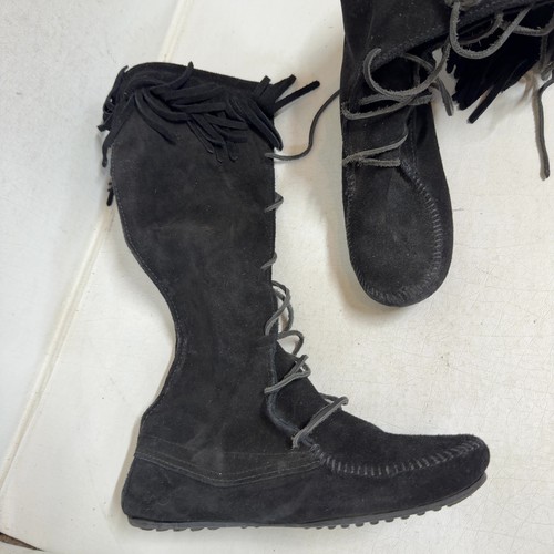 Minnetonka black suede fringe - minnetonka,