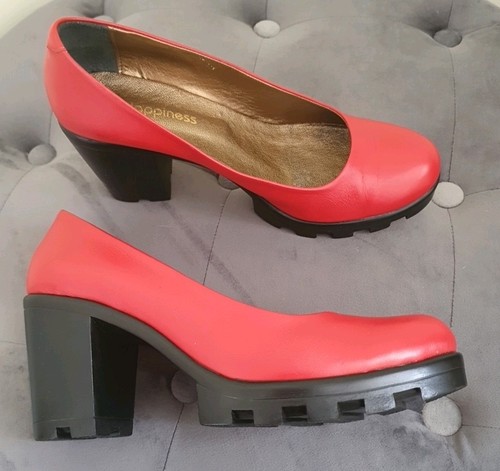 Red leather slip platform - leather,