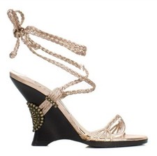 Jimmy Choo Copper Metallic Nappa Leather wedges ankle wrap vintage with dust bag