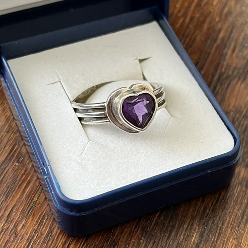 Amethyst heart ring - heart, sterling