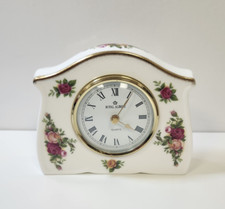 Rare Royal Albert Old Country Roses Quartz Mantle Clock - Bone China England