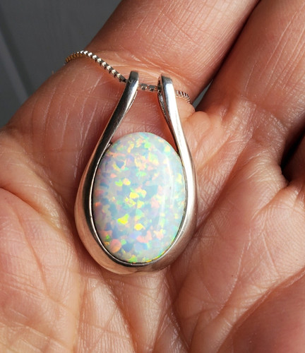 White fire opal pendant - white,