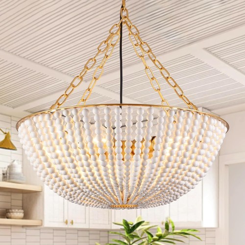 Light boho wood beaded - 20",