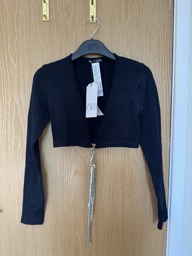 Zara black cropped rhinestone - zara,