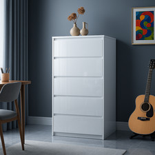 High Gloss 5 drawer White