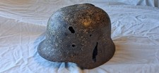 WW2 German M40 Battlefield,Shrapnel Damaged Relic Helmet-Remnants Of White Camo