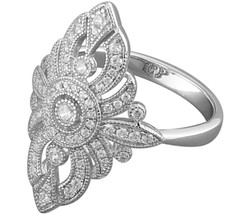 SILVER ART DECO RING CZ