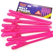 12 X Pink Willy Straws Sipping