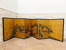 Japanese Gold Folding Screen Byobu 6-Panel Small Partition Signed 66cm Height FS