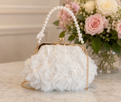 White ladies pearl clutch bag - ladies,