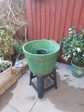 Large Wooden Barrel Style - CHRISTMAS TREE PLANTER - Green